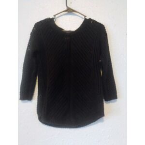 Chelsea & Theodore Women's Black 3/4 Sleeve Crochet Sweater Cotton Acrylic Mediu